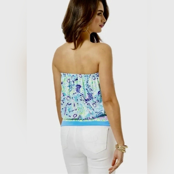 LILLY PULITZER ADELLA STRAPLESS TOP BLUE IBIZA OPEN WATER SIZE XXS - Picture 2 of 11